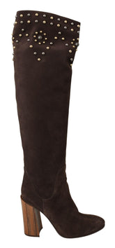 Dolce & Gabbana Brown Suede Studded Knee High Shoes Boots -   -  Dolce & Gabbana.